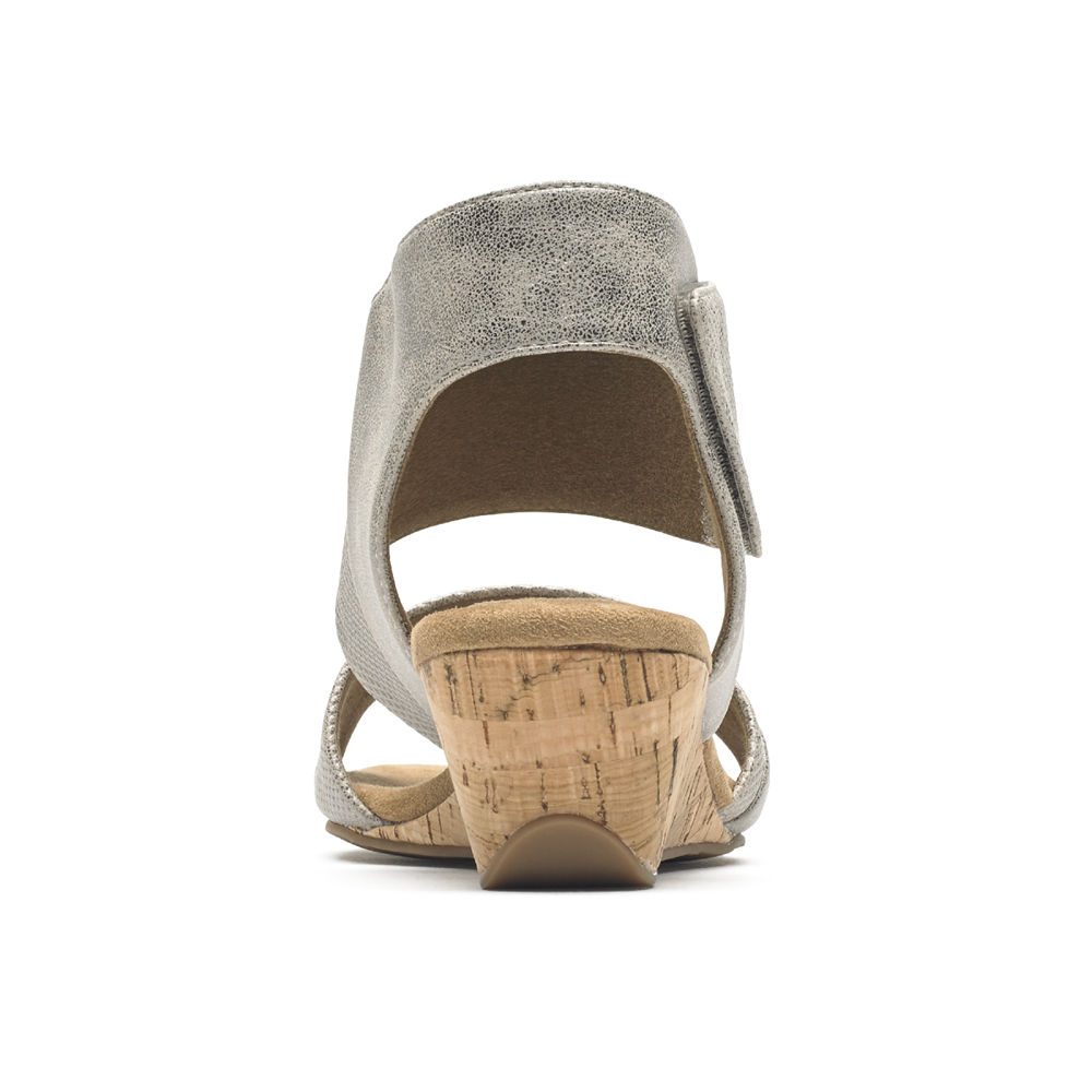 Sandalias Rockport Mujer Mexico - Calia Mid Wedge Cuff Plateados - LNMZH1982